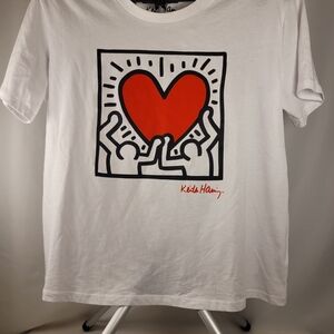 Keith Haring White Short Sleeve Tee with Red Heart